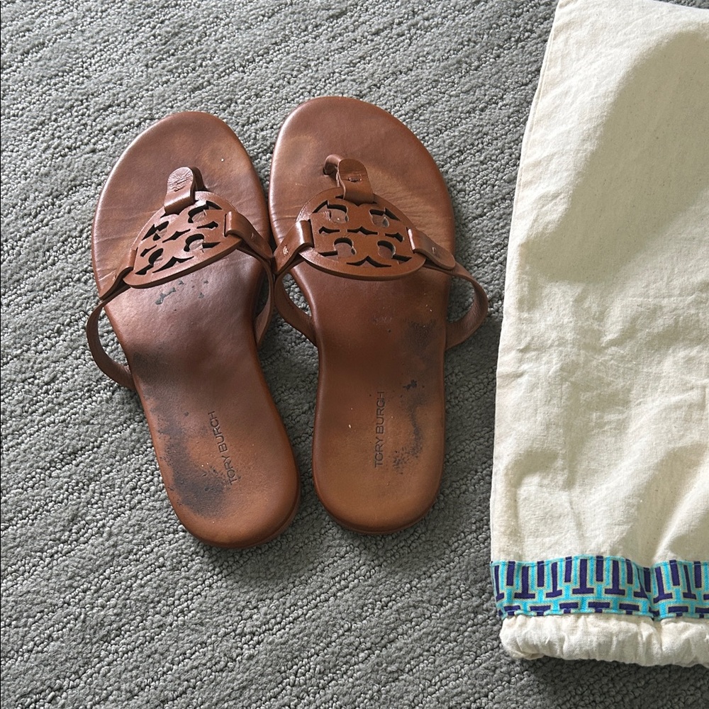 Tory Burch Miller Leather Thong Sandals — Cognac - Picture 3 of 5